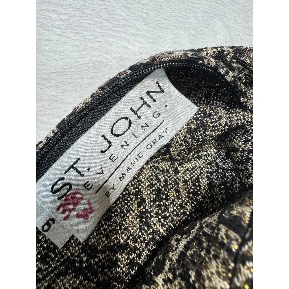ST. JOHN Mahogany Brown Reptile Ombre Jacquard Knit Wool Blend Dress 6 NWT